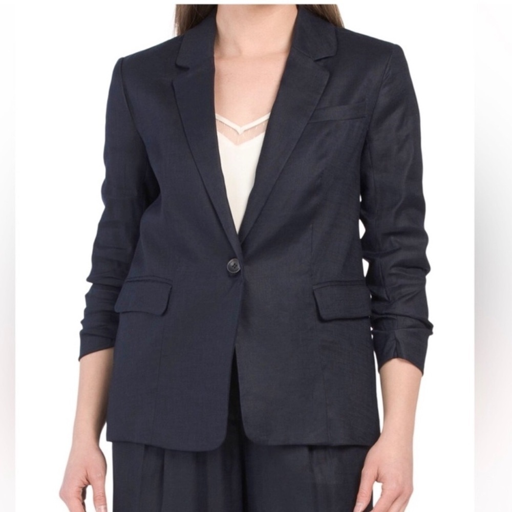 Elie Tahari Women's Navy Blue Blazer Size 6 linen Suit Jacket